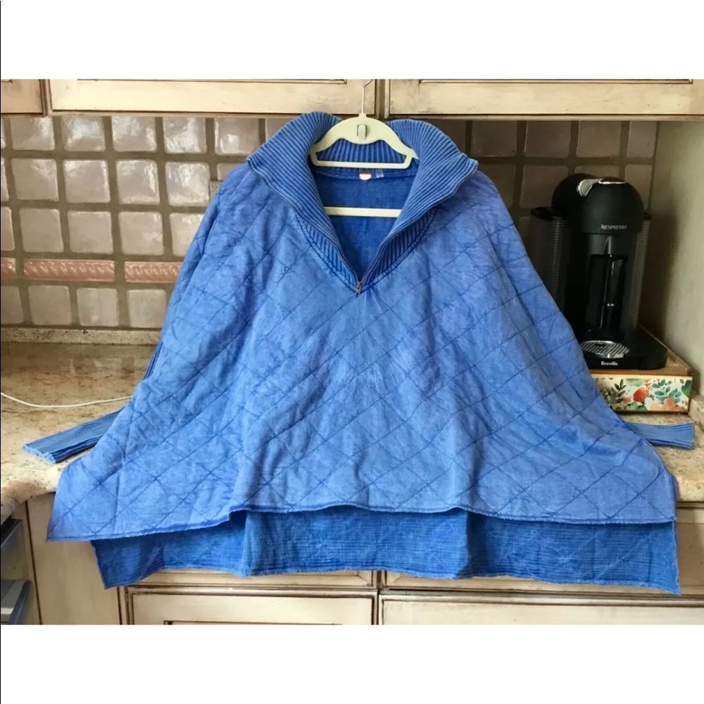 Free People Shiloh Quilted Sweatshirt Pullover Zip Swing Hi Lo Blue - Picture 2 of 4